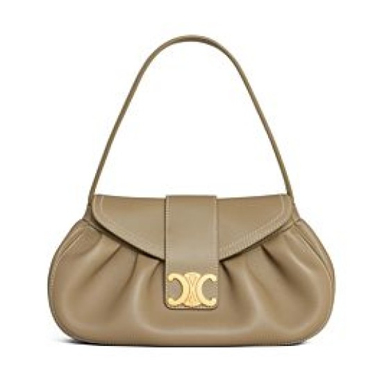 Migliore Repliche Celine Borsa Polly media Pelle di vitello morbida cachi Economiche Outlet Online