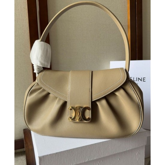 Migliore Repliche Celine Borsa Polly media Pelle di vitello morbida cachi Economiche Outlet Online