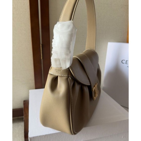Migliore Repliche Celine Borsa Polly media Pelle di vitello morbida cachi Economiche Outlet Online