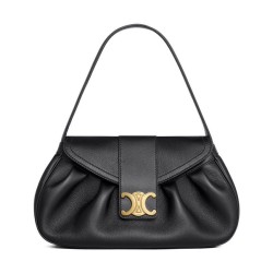 Migliore Repliche Celine Borsa Polly media Pelle di vitello morbida nera Economiche Outlet Online