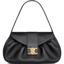 Migliore Repliche Celine Borsa Polly media Pelle di vitello morbida nera Economiche Outlet Online
