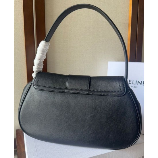Migliore Repliche Celine Borsa Polly media Pelle di vitello morbida nera Economiche Outlet Online
