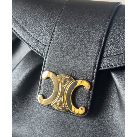 Migliore Repliche Celine Borsa Polly media Pelle di vitello morbida nera Economiche Outlet Online
