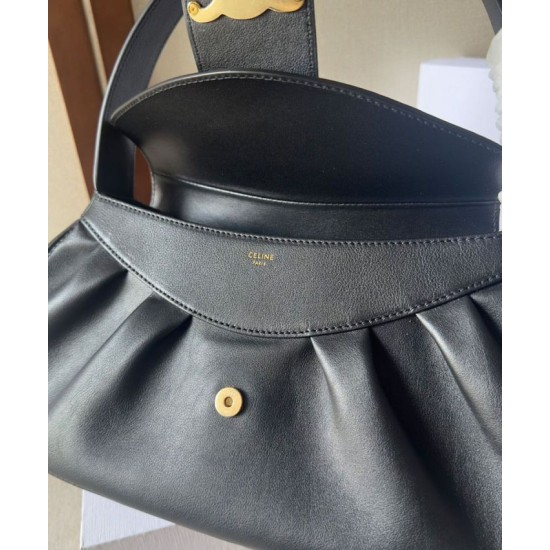 Migliore Repliche Celine Borsa Polly media Pelle di vitello morbida nera Economiche Outlet Online