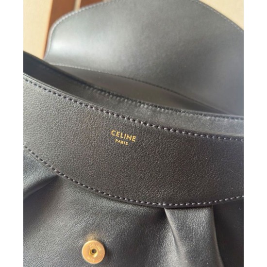 Migliore Repliche Celine Borsa Polly media Pelle di vitello morbida nera Economiche Outlet Online