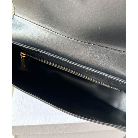 Migliore Repliche Celine Borsa Polly media Pelle di vitello morbida nera Economiche Outlet Online
