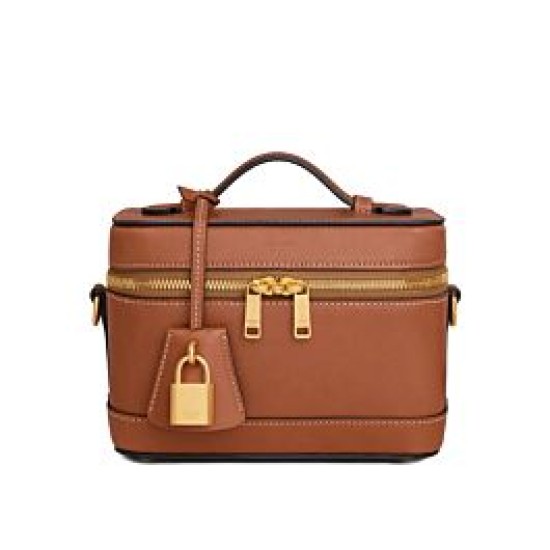 Miglior Falso Celine Vanity Bag Pelle di vitello naturale Caffè Economiche Premium