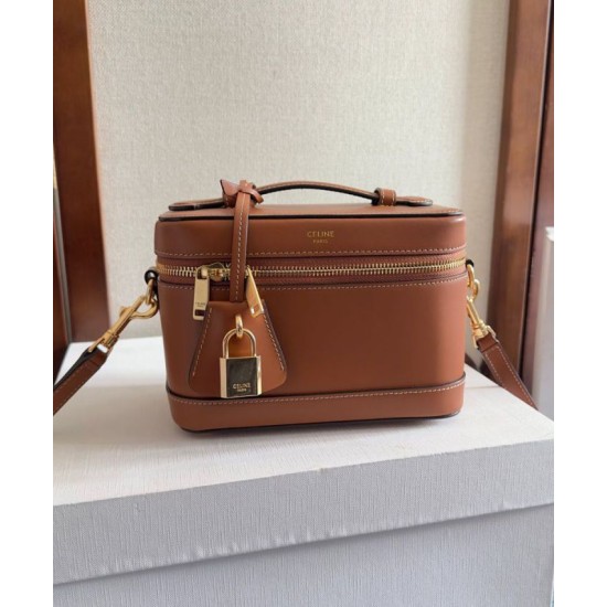 Miglior Falso Celine Vanity Bag Pelle di vitello naturale Caffè Economiche Premium