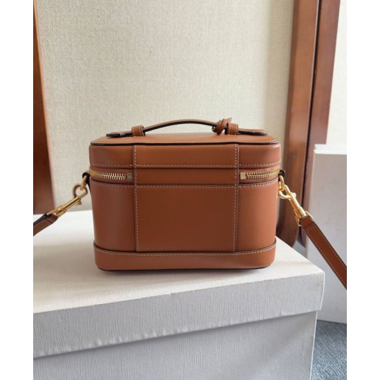 Miglior Falso Celine Vanity Bag Pelle di vitello naturale Caffè Economiche Premium
