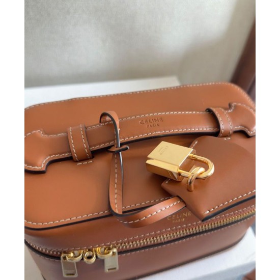 Miglior Falso Celine Vanity Bag Pelle di vitello naturale Caffè Economiche Premium