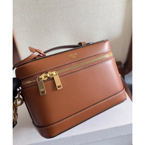 Miglior Falso Celine Vanity Bag Pelle di vitello naturale Caffè Economiche Premium