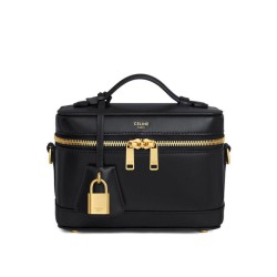 Replica perfetta Celine Borsa da toeletta Pelle di vitello naturale nera Imitazione Outlet Online