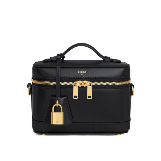 Replica perfetta Celine Borsa da toeletta Pelle di vitello naturale nera Imitazione Outlet Online