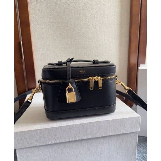 Replica perfetta Celine Borsa da toeletta Pelle di vitello naturale nera Imitazione Outlet Online