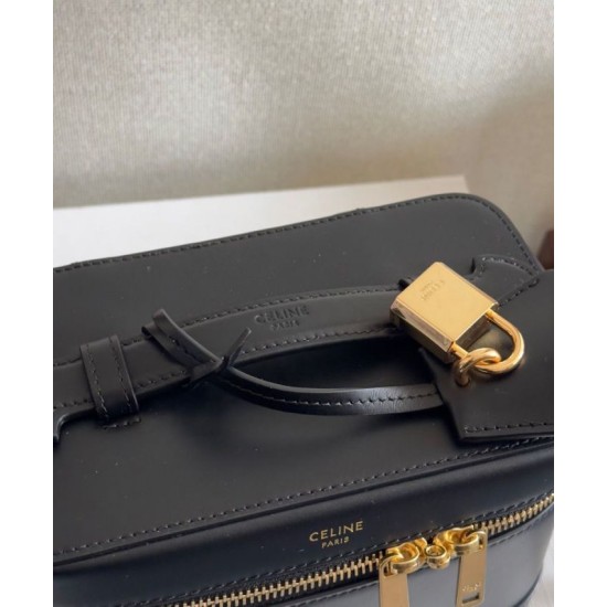Replica perfetta Celine Borsa da toeletta Pelle di vitello naturale nera Imitazione Outlet Online
