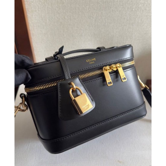 Replica perfetta Celine Borsa da toeletta Pelle di vitello naturale nera Imitazione Outlet Online