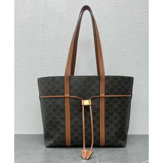Perfette Qualità Repliche Borsa con coulisse Celine Cabas Triomphe Caffè Imitazione