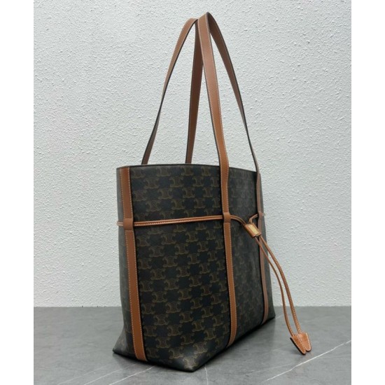 Perfette Qualità Repliche Borsa con coulisse Celine Cabas Triomphe Caffè Imitazione