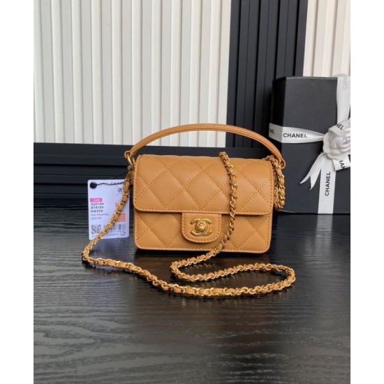Replica perfetta Borsa Chanel Mini Flap con manico superiore AS5164 Caffè chiaro Imitazione Outlet Online