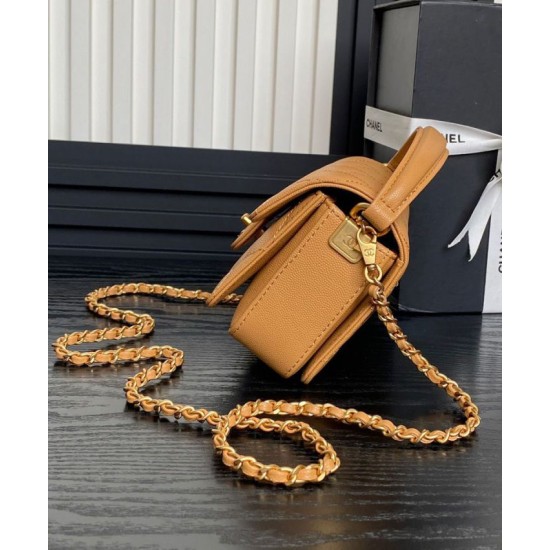 Replica perfetta Borsa Chanel Mini Flap con manico superiore AS5164 Caffè chiaro Imitazione Outlet Online