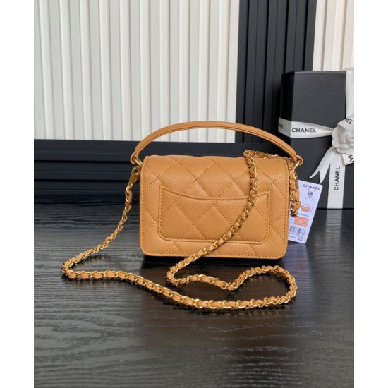 Replica perfetta Borsa Chanel Mini Flap con manico superiore AS5164 Caffè chiaro Imitazione Outlet Online