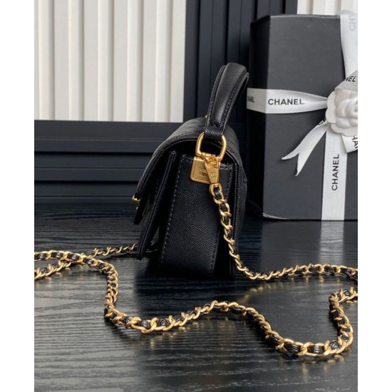 Perfette Qualità Repliche Borsa Chanel Mini Flap con manico superiore AS5164 Nero Imitazione