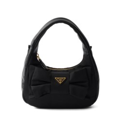 Migliore Repliche Mini-bag in nylon/nappa Prada Re-Nylon con fiocco 1BC241 Nero Economiche Outlet Online
