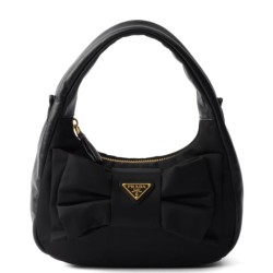 Migliore Repliche Mini-bag in nylon/nappa Prada Re-Nylon con fiocco 1BC241 Nero Economiche Outlet Online
