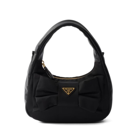 Migliore Repliche Mini-bag in nylon/nappa Prada Re-Nylon con fiocco 1BC241 Nero Economiche Outlet Online