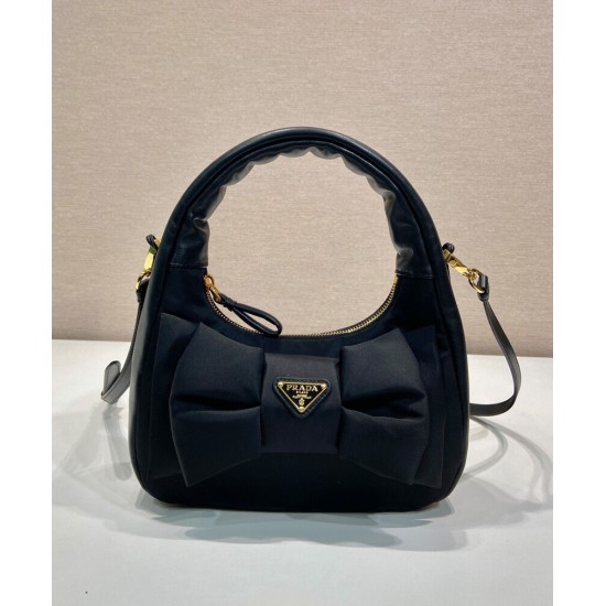 Migliore Repliche Mini-bag in nylon/nappa Prada Re-Nylon con fiocco 1BC241 Nero Economiche Outlet Online