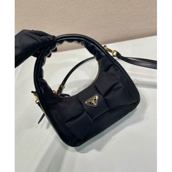 Migliore Repliche Mini-bag in nylon/nappa Prada Re-Nylon con fiocco 1BC241 Nero Economiche Outlet Online