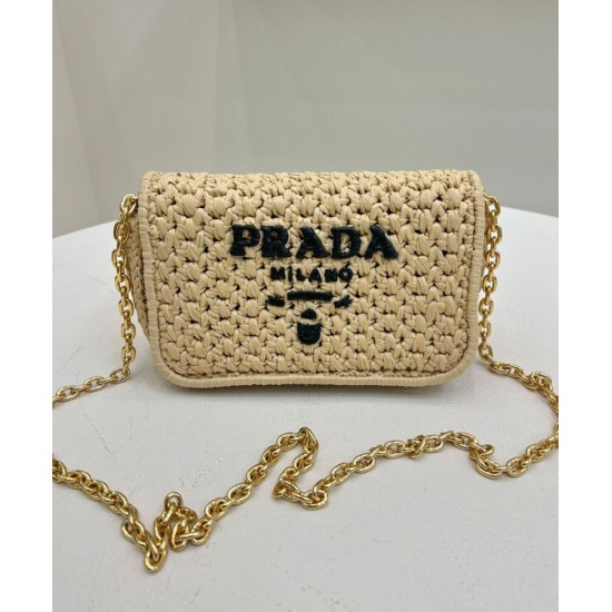 Migliore Repliche Borsa a tracolla in rafia all'uncinetto Prada Albicocca Economiche Outlet Online