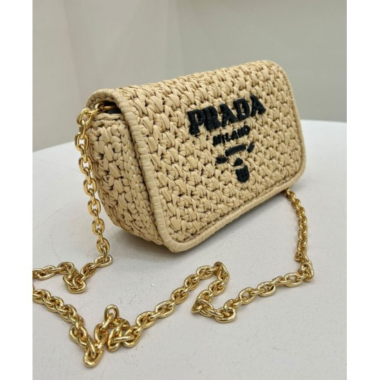 Migliore Repliche Borsa a tracolla in rafia all'uncinetto Prada Albicocca Economiche Outlet Online