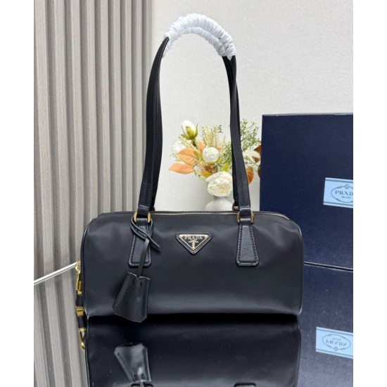 Miglior Falso Borsa media Prada Re-Nylon con manico superiore e lucchetto 1BB127 Nero Economiche Premium