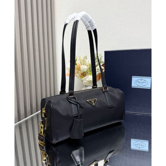 Miglior Falso Borsa media Prada Re-Nylon con manico superiore e lucchetto 1BB127 Nero Economiche Premium