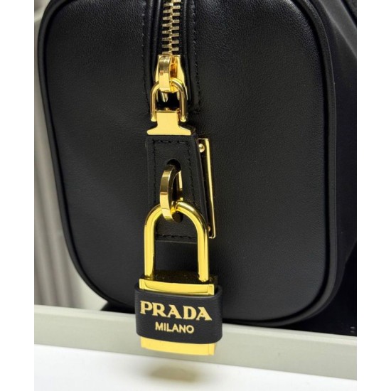 Miglior Falso Borsa media Prada Re-Nylon con manico superiore e lucchetto 1BB127 Nero Economiche Premium