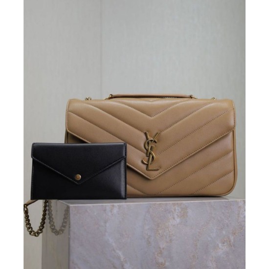 Migliore Repliche Borsa YSL Saint Laurent Loulou Media Matelasse Albicocca Economiche Outlet Online
