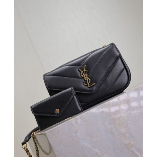 Migliore Repliche Borsa mini YSL Saint Laurent Loulou Nera Economiche Outlet Online