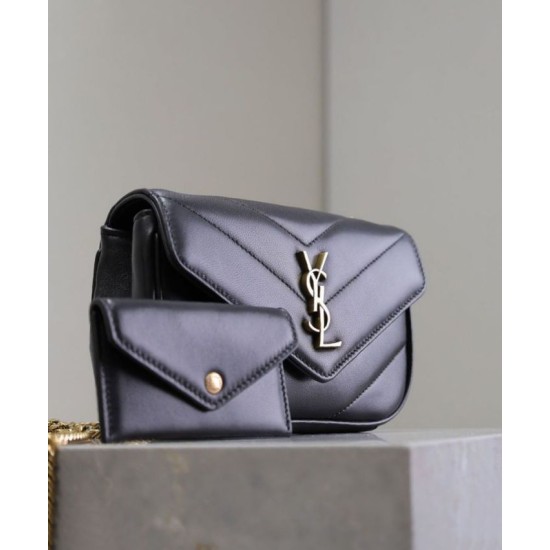 Migliore Repliche Borsa mini YSL Saint Laurent Loulou Nera Economiche Outlet Online