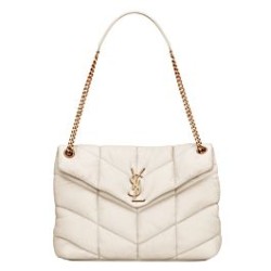 Perfette Qualità Repliche Borsa media YSL Saint Laurent Puffer in nappa color crema Imitazione
