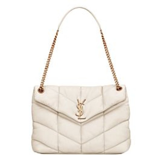Perfette Qualità Repliche Borsa media YSL Saint Laurent Puffer in nappa color crema Imitazione
