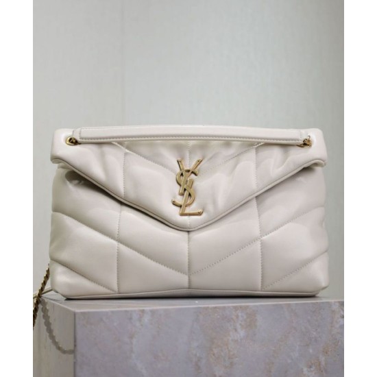 Perfette Qualità Repliche Borsa media YSL Saint Laurent Puffer in nappa color crema Imitazione