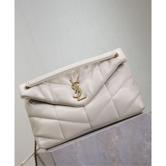 Perfette Qualità Repliche Borsa media YSL Saint Laurent Puffer in nappa color crema Imitazione