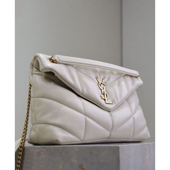 Perfette Qualità Repliche Borsa media YSL Saint Laurent Puffer in nappa color crema Imitazione