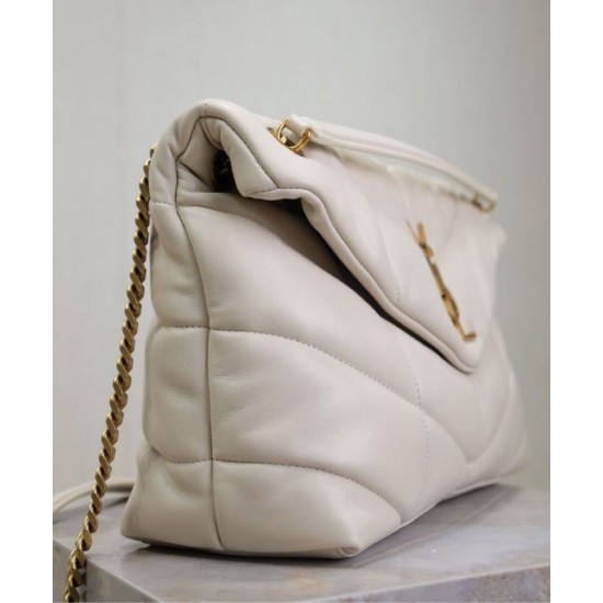 Perfette Qualità Repliche Borsa media YSL Saint Laurent Puffer in nappa color crema Imitazione