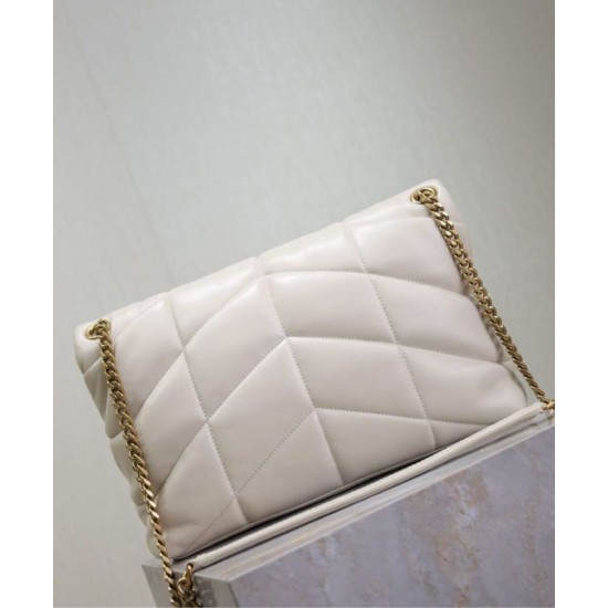 Perfette Qualità Repliche Borsa media YSL Saint Laurent Puffer in nappa color crema Imitazione