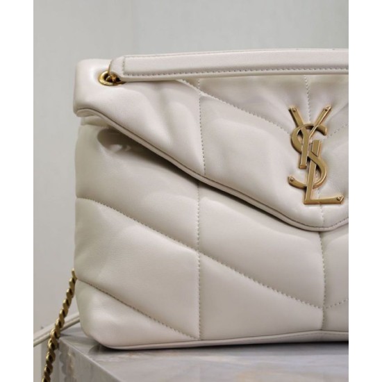 Perfette Qualità Repliche Borsa media YSL Saint Laurent Puffer in nappa color crema Imitazione