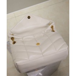 Perfette Qualità Repliche Borsa media YSL Saint Laurent Puffer in nappa color crema Imitazione