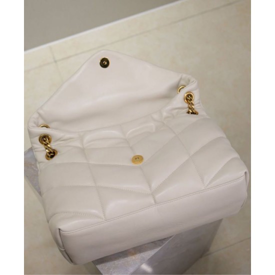 Perfette Qualità Repliche Borsa media YSL Saint Laurent Puffer in nappa color crema Imitazione