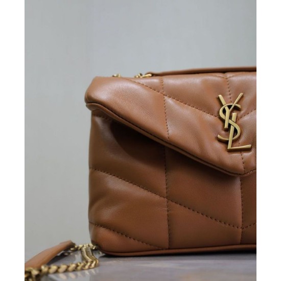 Miglior Falso Borsa imbottita Toy YSL Saint Laurent in pelle di agnello Caffè Economiche Premium